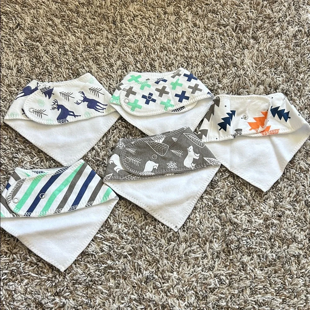 MYZIDEA 5-Pack Baby…ft and Abso Bibs - Neutral Forest & Stripe Prints (Set of 5)